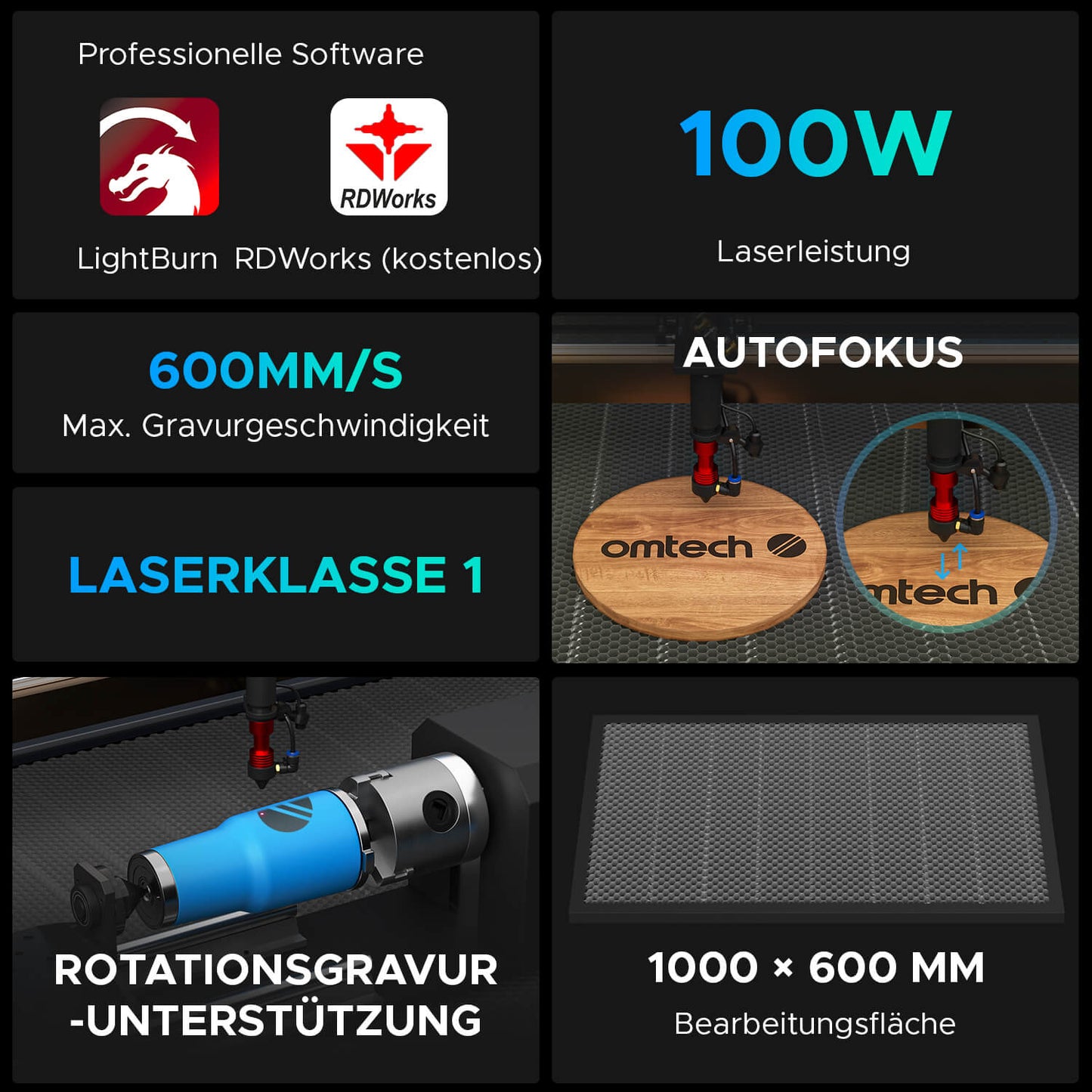 100W CO2 Laser Graviermaschine & Laser Cutter mit 1000x600mm Gravurfläche | Max-1060 CO2 Laser Graviermaschine & Cutter OMTech Laser