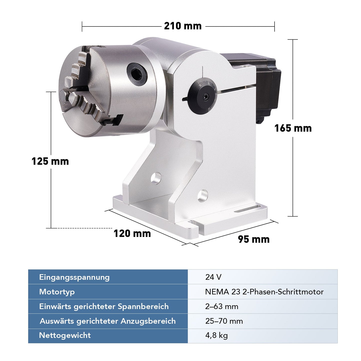 80mm Drehachse & Rotary Axis für MOPA und Faserlaser Graviermaschinen | LRA-602D Drehachse OMTech Laser