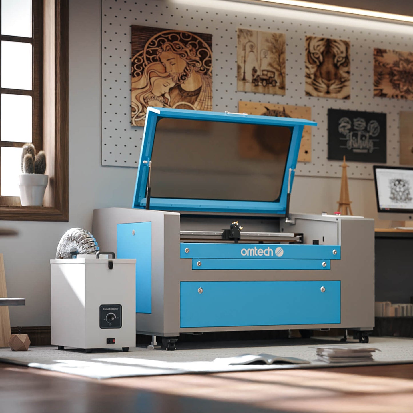 85W Rauchabsauger mit 3-Schichten-Filter für Lasercutter | LSP-80 Rauchreiniger OMTech Laser