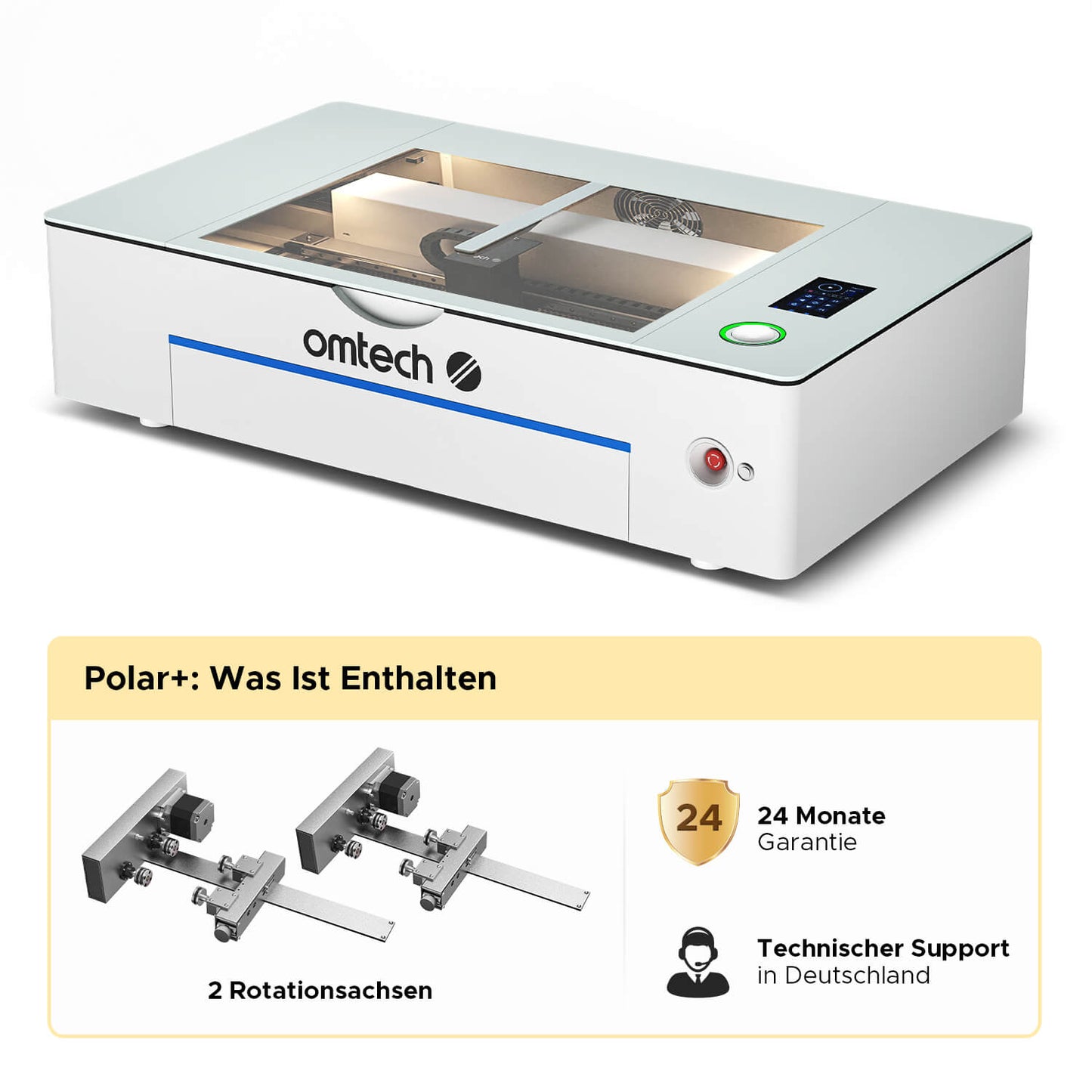 55W Desktop Laser Cutter mit 510x300mm Gravurfläche | Polar Plus CO2 Laser Graviermaschine & Cutter OMTech Laser