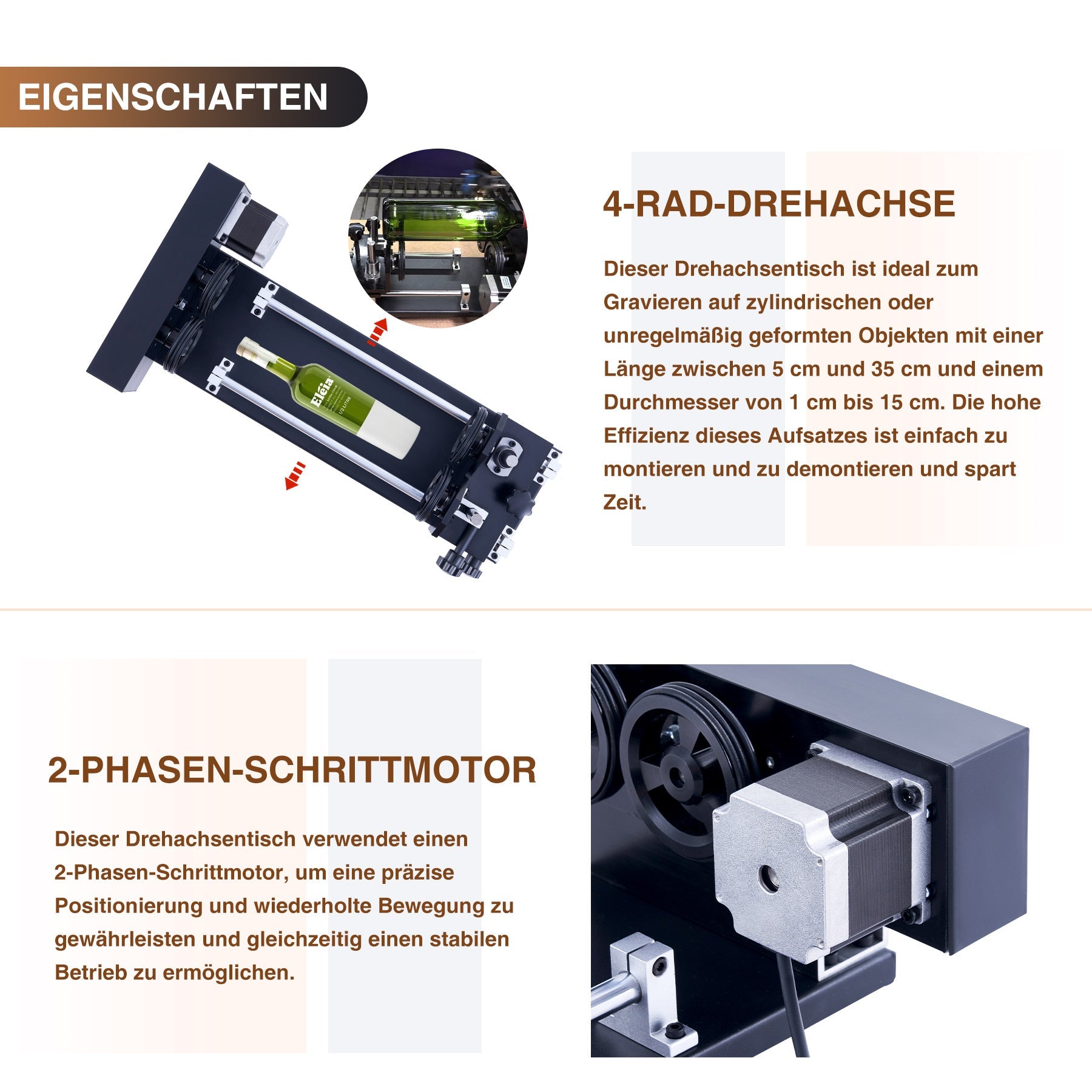 4-Räder-Drehachse für CO2 Laser Graviermaschinen & Lasercutter | LRA-GL49 Drehachse OMTech Laser   