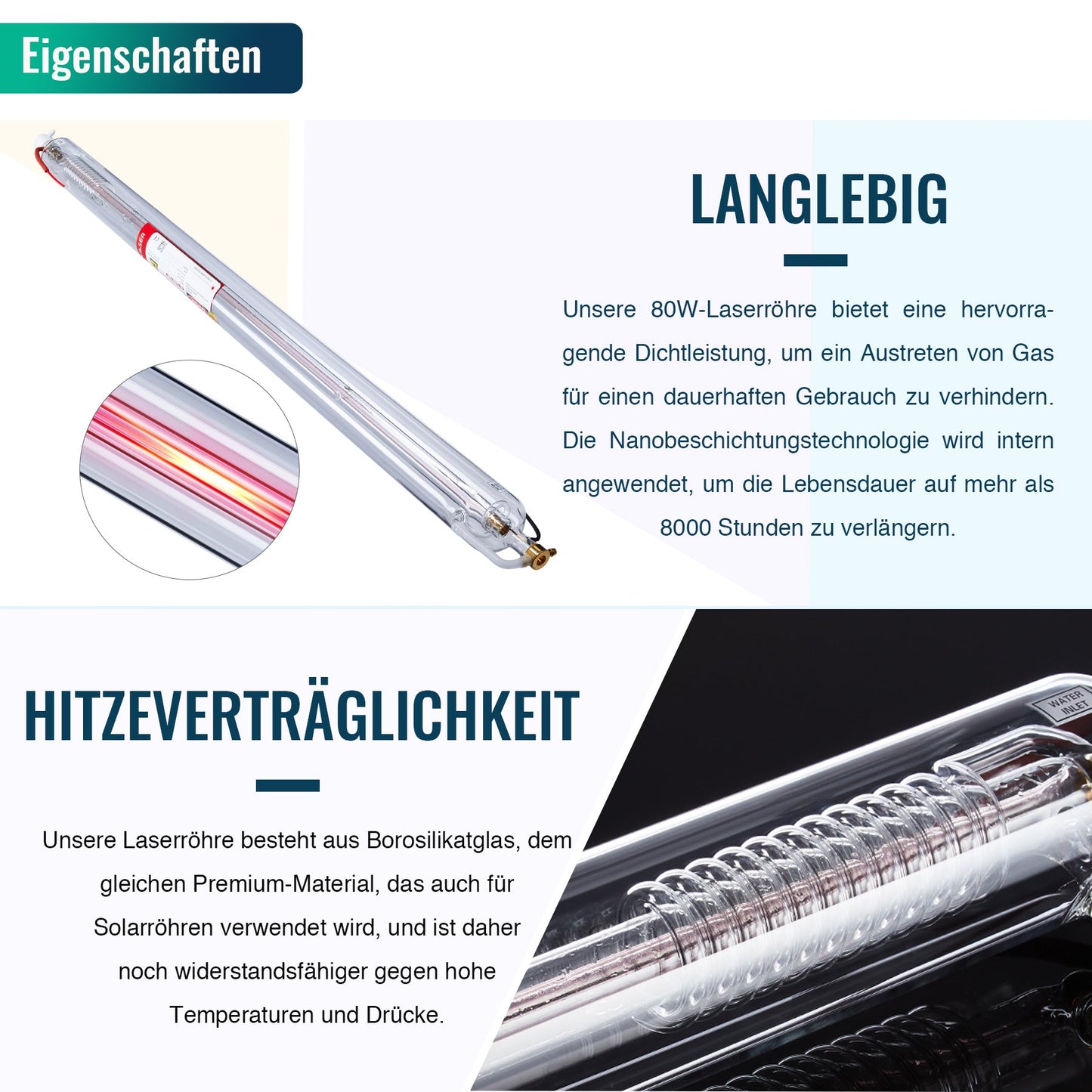 80W CO2 Laserröhre & Laser Tube für Laser Graviermaschinen und Lasercutter | 0080 Laserröhre OMTech Laser   