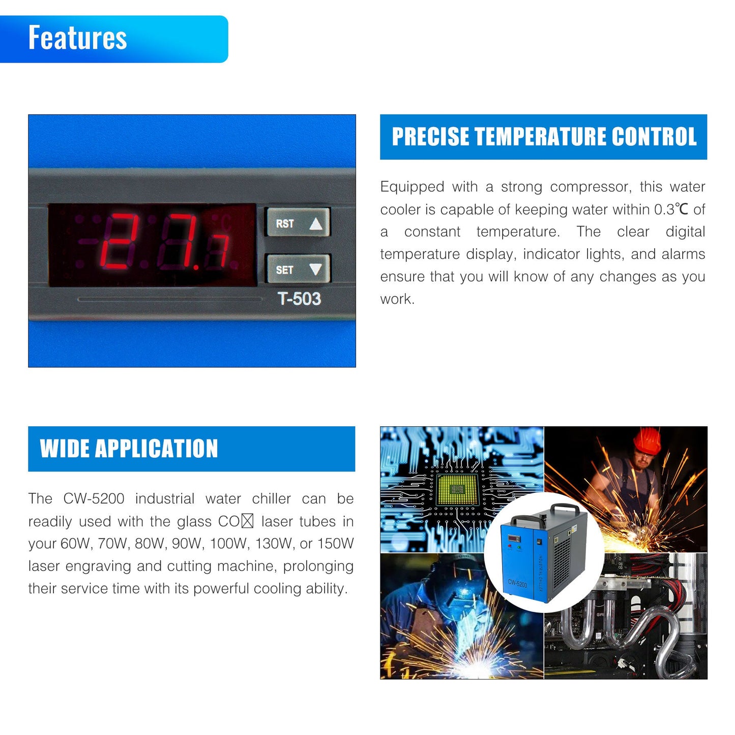 Industrieller Wasserkühler & Chiller für 50W-150W CO2 Laser Cutter | CW-5200  OMTech Laser   