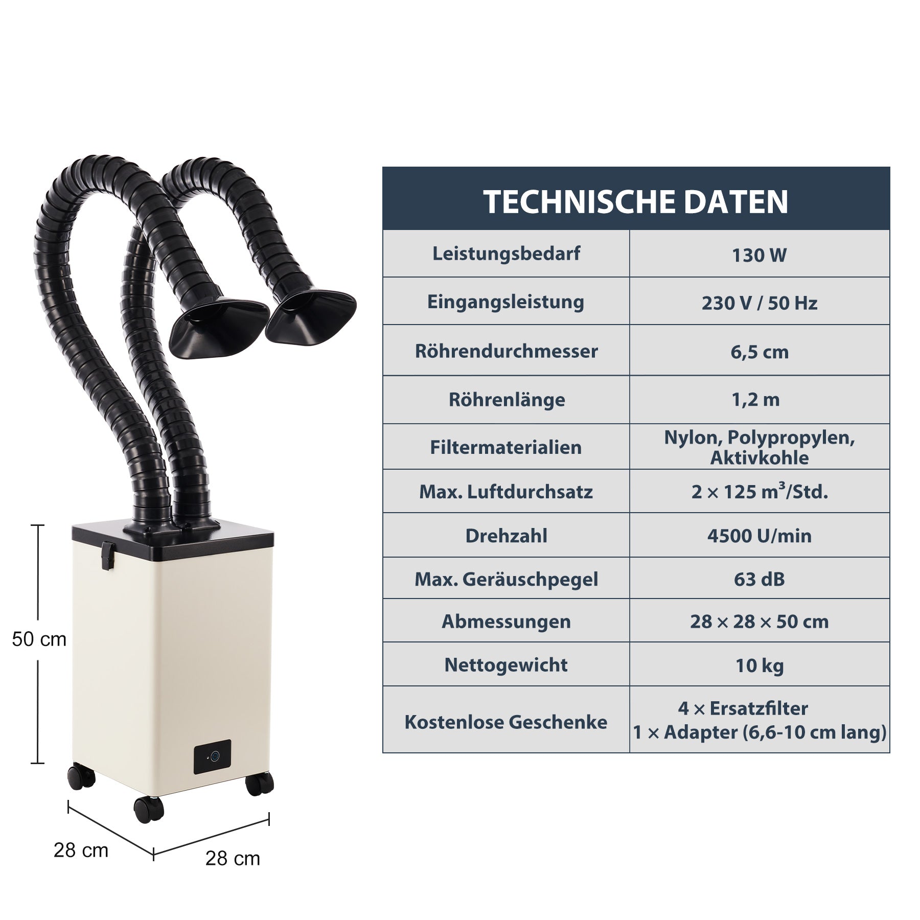 Rauchabsauger mit 3-Schichten-Filter und 2 Absaugrohren | LSP-250 Rauchreiniger OMTech Laser   