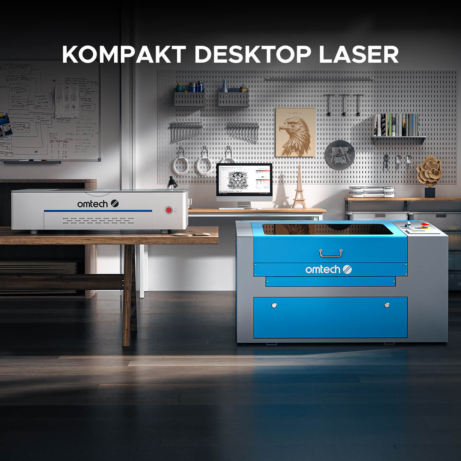 50W Desktop Laser Cutter mit 510x300mm Gravurfläche | Polar Laser CO2 Laser Graviermaschine & Cutter OMTech Laser   