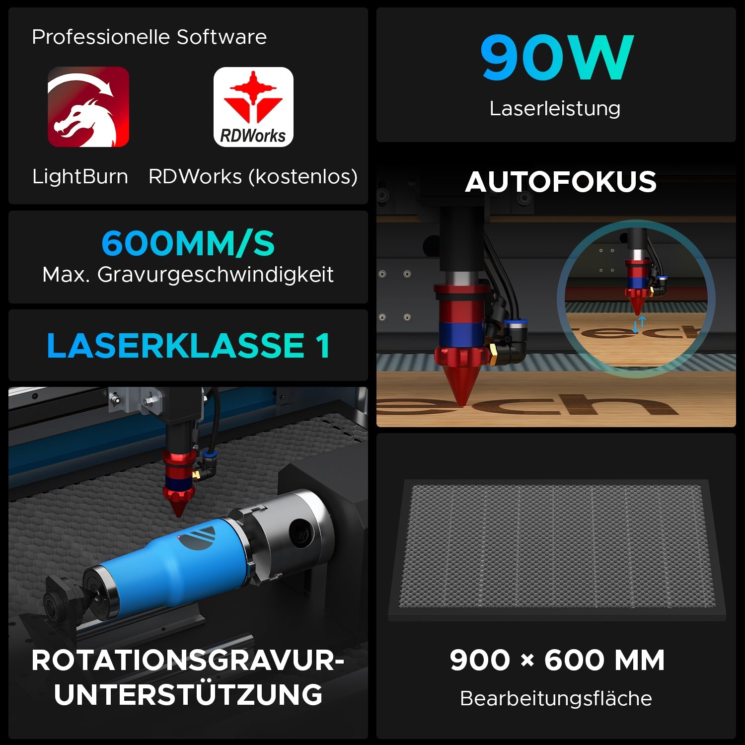90W Lasercutter & Laser Graviermaschine mit 900x600mm Gravurfläche | Turbo-968 CO2 Laser Graviermaschine & Cutter OMTech Laser