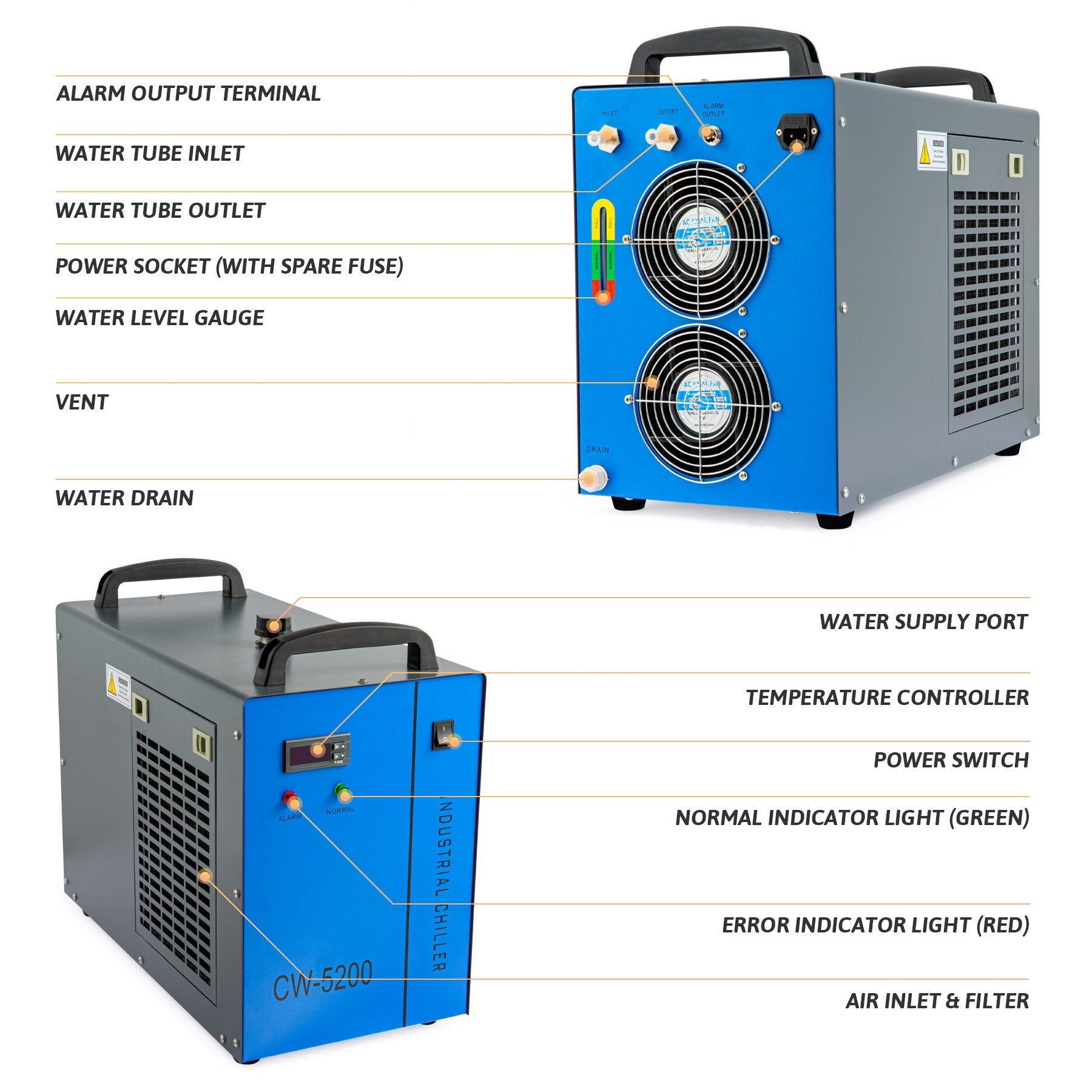 Industrieller Wasserkühler & Chiller für 50W-150W CO2 Laser Cutter | CW-5200  OMTech Laser   