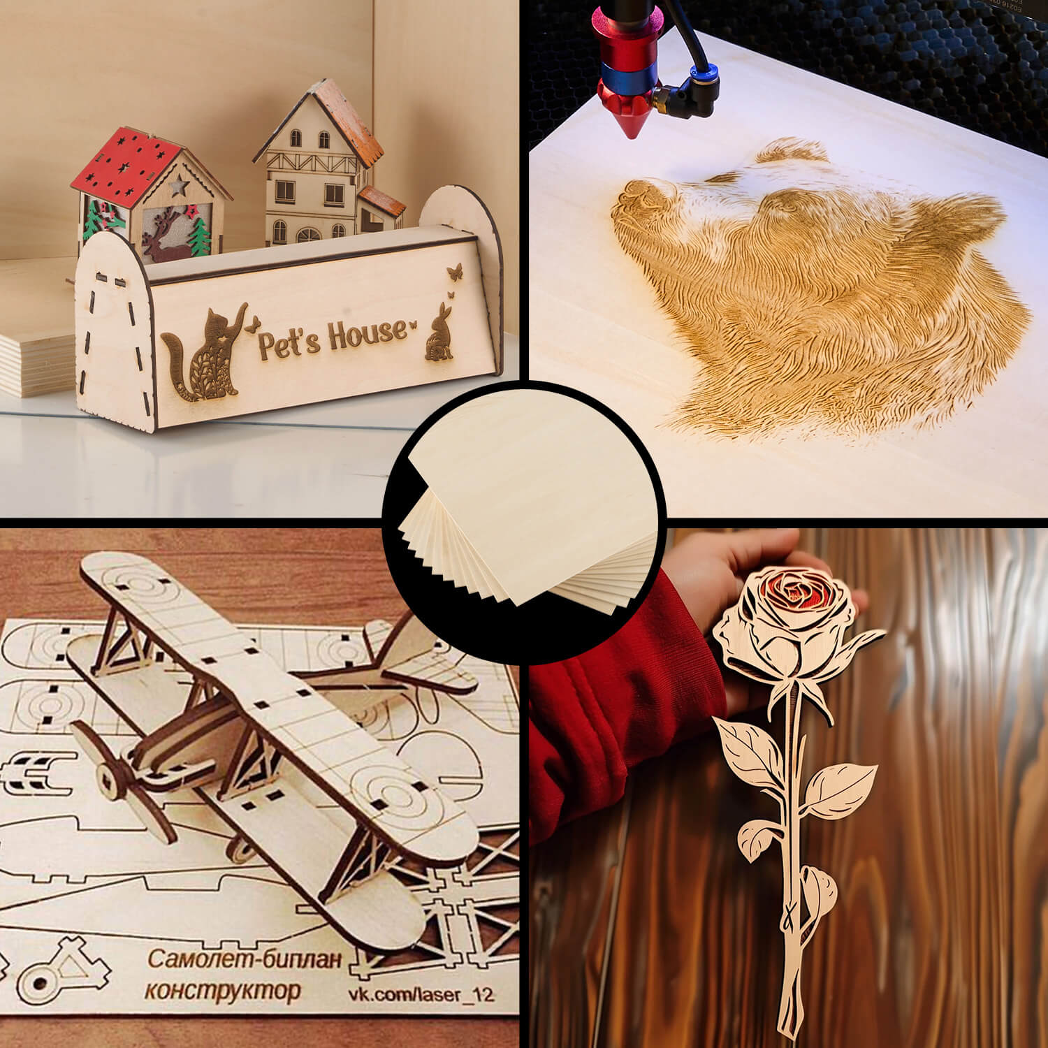 Lindenholz 12 Stücke 300x200x3mm zum Basteln, Laserschneiden und Lasergravieren Materialien OMTech Laser   