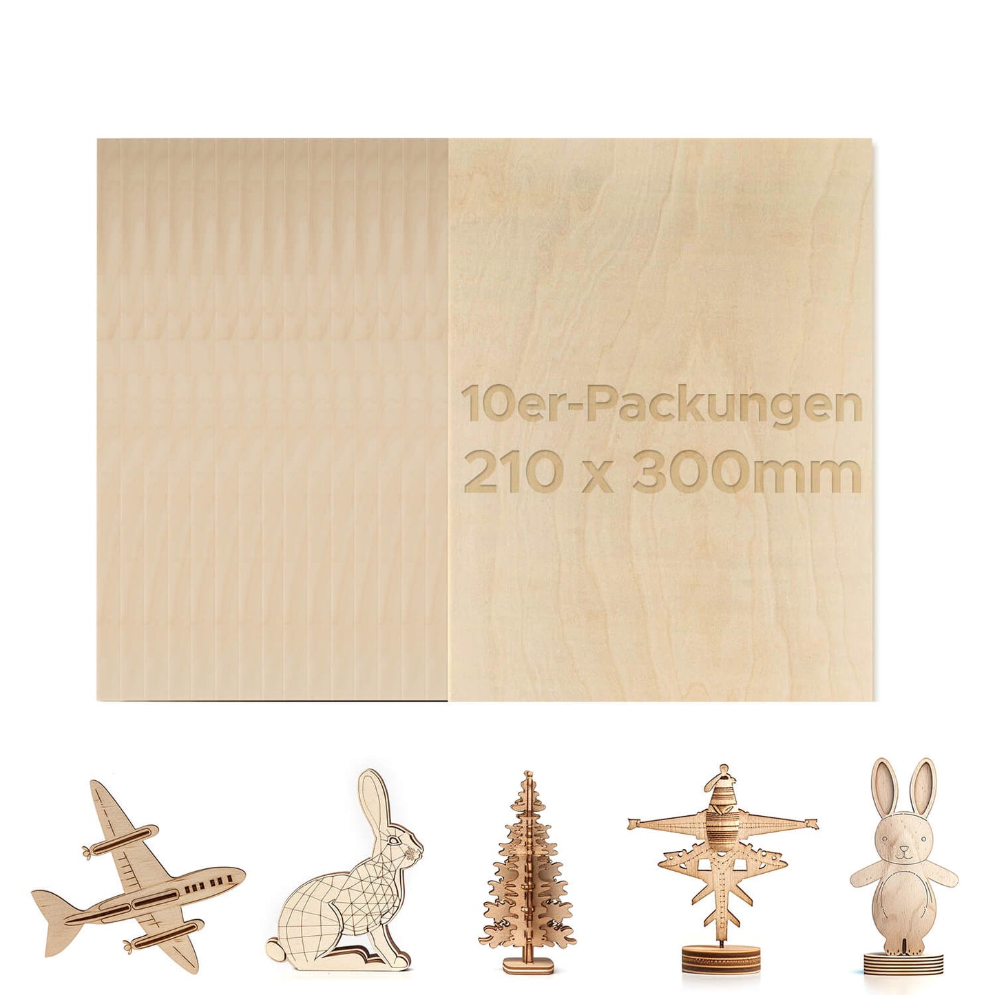 Pappelsperrholz 10 Stücke 300x210x3mm zum Basteln, Laserschneiden und Lasergravieren Materialien OMTech Laser