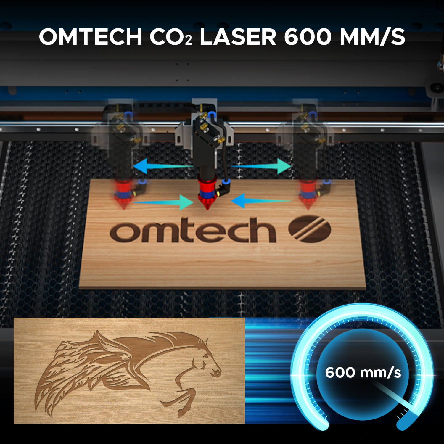 90W Lasercutter & Laser Graviermaschine mit 900x600mm Gravurfläche | Turbo-968 CO2 Laser Graviermaschine & Cutter OMTech Laser